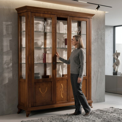 Vetrina Soggiorno Mobili Credenza Massiccia in Legno Vetrine in Vetro Armadio in Legno Massello.