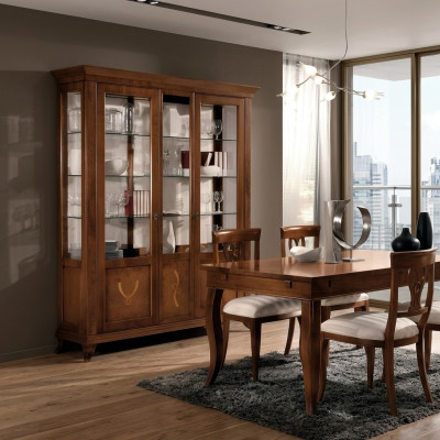 Vetrina Soggiorno Mobili Credenza Massiccia in Legno Vetrine in Vetro Armadio in Legno Massello.