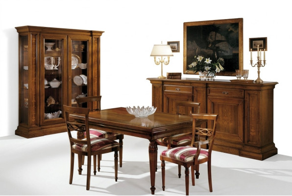 Tavolo da pranzo completo 4 sedie Set da sala da pranzo Set da pranzo in legno Vetrina Comò