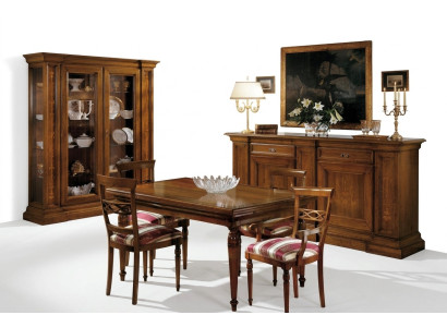 Tavolo da pranzo completo 4 sedie Set da sala da pranzo Set da pranzo in legno Vetrina Comò