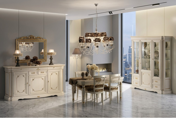 Gruppo sala da pranzo, set completo, 7 pz. Tavolo tavoli mobili di lusso in legno nuovo.