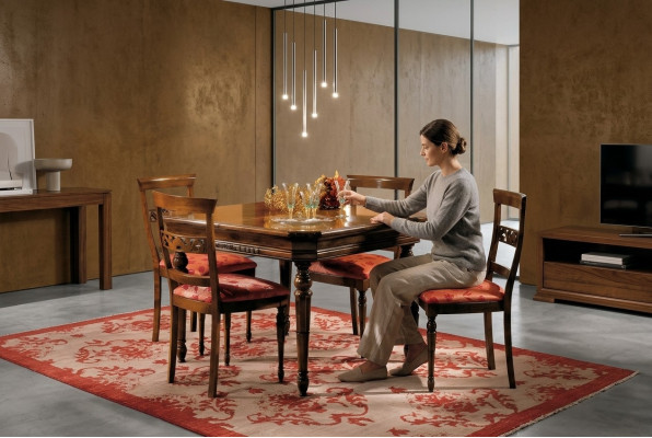 Ess Set da sala da pranzo con 4 sedie moderne imbottite con schienale, design in legno nuovo