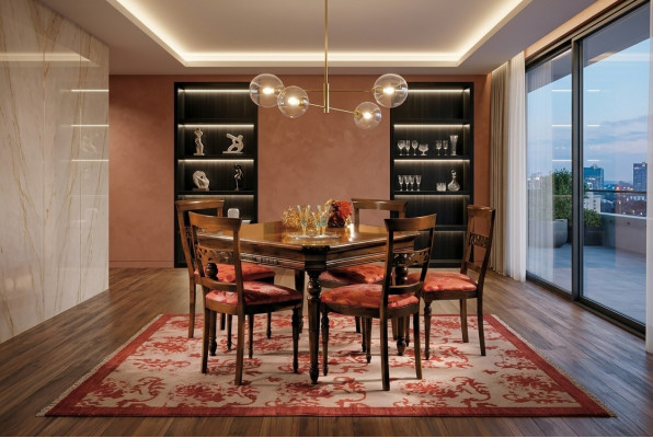 Ess Set da sala da pranzo con 4 sedie moderne imbottite con schienale, design in legno nuovo