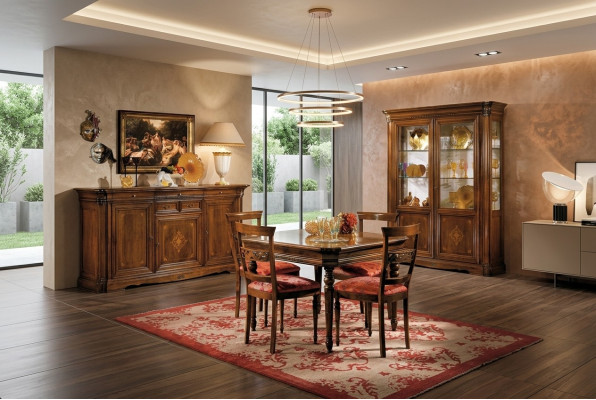 Set da pranzo Tavolo da pranzo 4 sedie Comò Vetrina Set di tavoli 7 pezzi Mobili