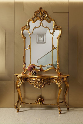 Console con specchio in stile casa di campagna Console da toeletta con specchio Consolle tavolo d'oro