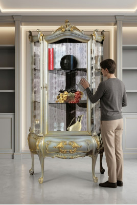 Mobili barocchi Vetrina italiana Armadio Mobili Armadi Legno massiccio Scaffale Elegante