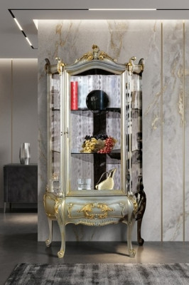 Mobili barocchi Vetrina italiana Armadio Mobili Armadi Legno massiccio Scaffale Elegante