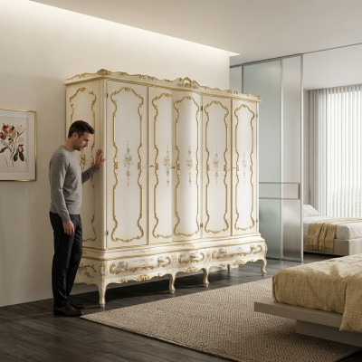 Armadio nuovo a utilizzo multiplo 5 ante cassetti armadio alto in legno bianco