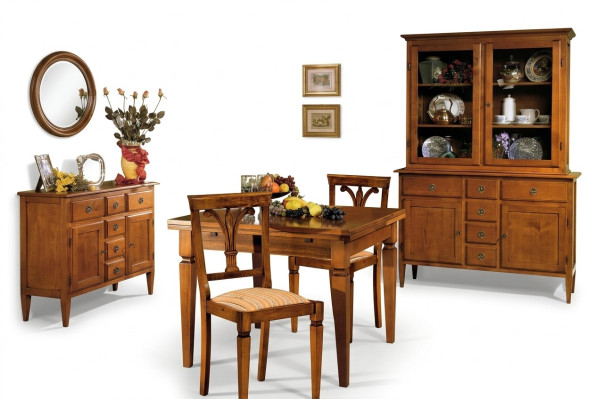 Sala da pranzo set 5 pezzi Art Deco sedie tavolo da pranzo cassettiera credenza legno antico tavoli