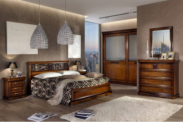 Camera da letto Legno Marrone Letto Mobili di lusso Vaccari cav giovanni Legno massello Nuovo