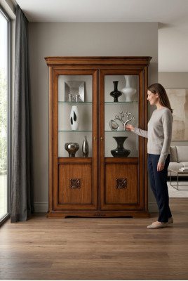 Vetrina in vetro Armadio in legno massello Vetrina Soggiorno Mobili Credenza Legno massiccio