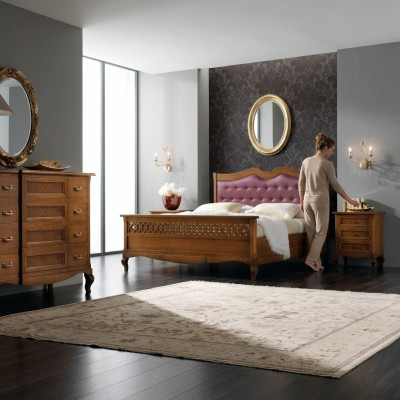 Camera da letto di design italiana Letto 2 comodini Set di 4 pezzi Nuovo
