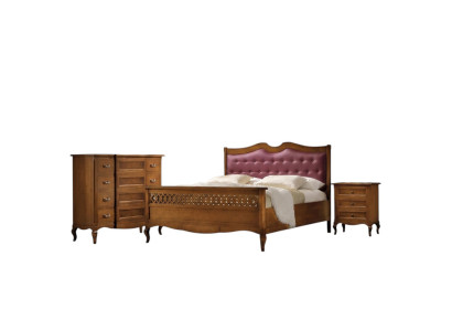 Camera da letto di design italiana Letto 2 comodini Set di 4 pezzi Nuovo