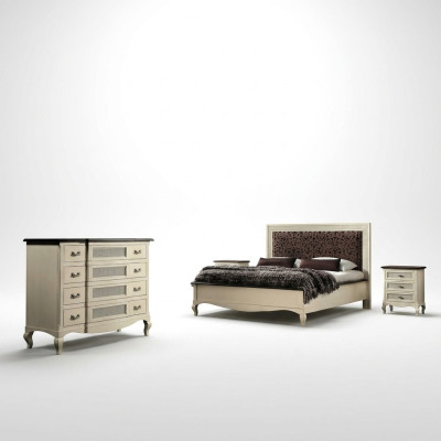 Set da camera da letto di lusso 4 pezzi. Letto 2 comodini Comò Mobili in legno massello Italia