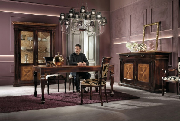 Sala da pranzo Set arredamento Cassettiera Sedie 4x Vetrina Gruppo Salotto Tavolo 7 pezzi.