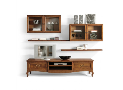 Set soggiorno: vetrina TV, credenza, tavolino, comò, armadio in legno, nuovo, 7 pezzi.