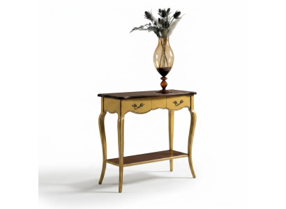 Tavolino console in legno per ingresso, giallo, nuovo.