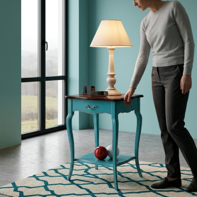 Comodino per console camera da letto Tavolino design moderno in legno blu azzurro