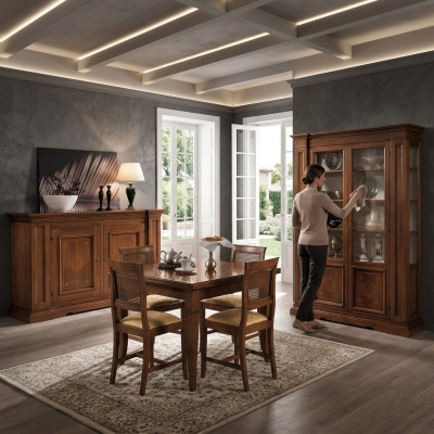 Garnitura Legno Mobile Comò 4 Sedie Tavolo Vetrina Nuovo Set da Sala da Pranzo 7 pezzi