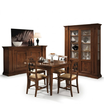 Garnitura Legno Mobile Comò 4 Sedie Tavolo Vetrina Nuovo Set da Sala da Pranzo 7 pezzi