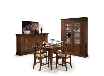 Garnitura Legno Mobile Comò 4 Sedie Tavolo Vetrina Nuovo Set da Sala da Pranzo 7 pezzi