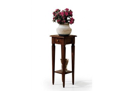 Porta fiori in legno marrone con cassetto e scaffale