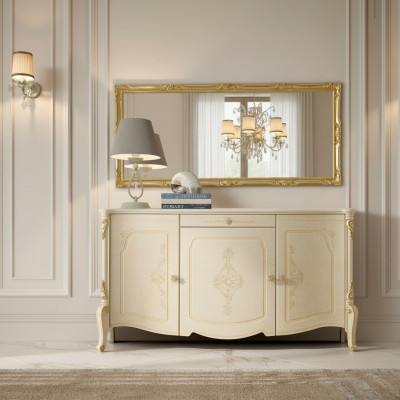 Comò con specchio in legno, mobili comodini, armadio, camera da letto, nero, credenza.