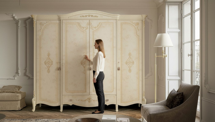Armadi guardaroba in legno massiccio per arredamento da camera da letto in stile italiano.