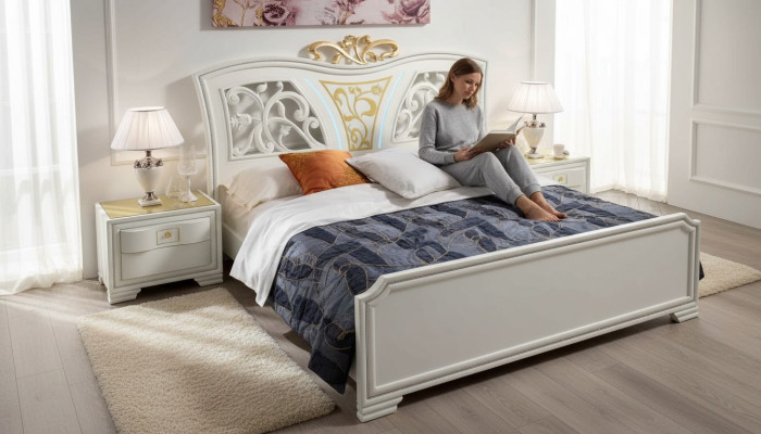 Letto di lusso moderno Letti Cornice letto matrimoniale in legno Struttura letto Bianco
