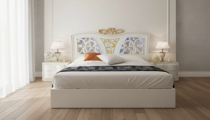Letto di lusso moderno Letti Cornice letto matrimoniale in legno Struttura letto Bianco