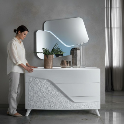 Comò con specchio in legno Mobili comodini Armadio Camera da letto Bianco Madia Nuova