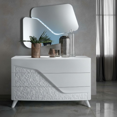 Comò con specchio in legno Mobili comodini Armadio Camera da letto Bianco Madia Nuova
