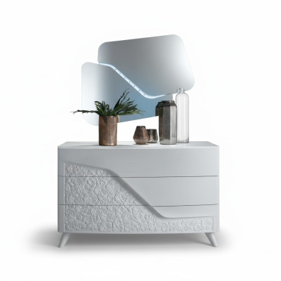 Comò con specchio in legno Mobili comodini Armadio Camera da letto Bianco Madia Nuova