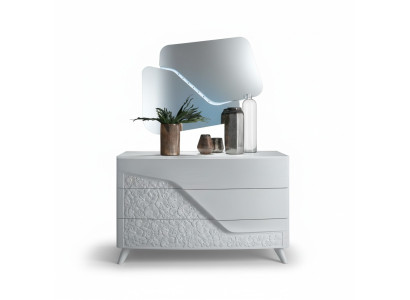 Comò con specchio in legno Mobili comodini Armadio Camera da letto Bianco Madia Nuova