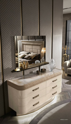 Comò con specchio Credenza Comodini Set Mobili italiani in stile 2 pezzi Armadio in legno