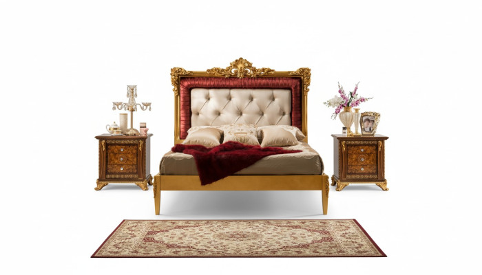 Letto matrimoniale lusso in legno marrone, cornice letto design classico.