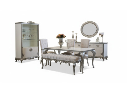 Sala da pranzo Set 9 pezzi Tavolo sedie Comò Vetrina Specchio Tavoli da pranzo Legno