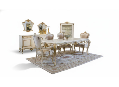 Sala da pranzo classica Tavolo Vetrina 4 sedie Set da pranzo Comò 7 pezzi.