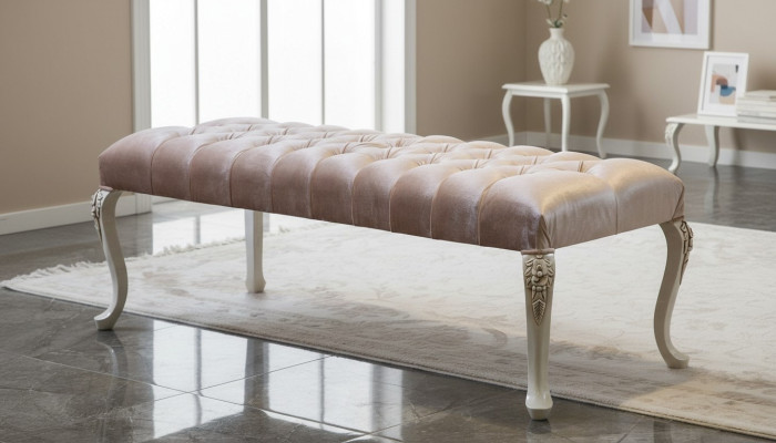 Sgabello Imbottito Design Tessuto Relax Lusso Panchina Tessuto Chesterfield