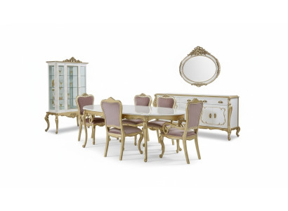 Set sala da pranzo design 8 pezzi tavolo sedia cassettone vetrina specchio  Set sala da pranzo design 8 pezzi: tavolo, sedia, cassettone, vetrina, specchio