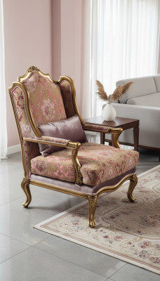 Mobili di lusso, poltrona design monoposto in tessuto per il soggiorno classico.