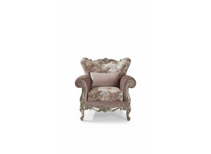 Poltrona imbottita lilla con motivo floreale divano soggiorno stile barocco.