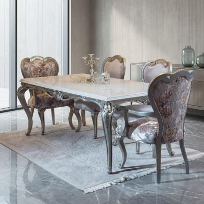 Tavolo da pranzo classico Tavoli argentati Tavolo barocco Rokoko Mobili da sala da pranzo Bianco