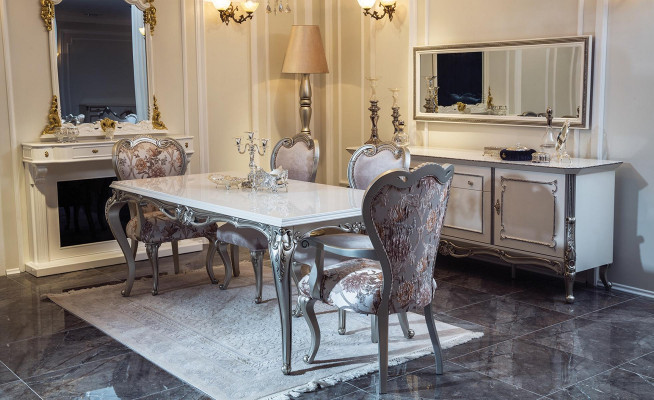 Mobile Bianco Argento Art Deco Consolle Comò Stile Italiano 2 Pezzi. Specchio