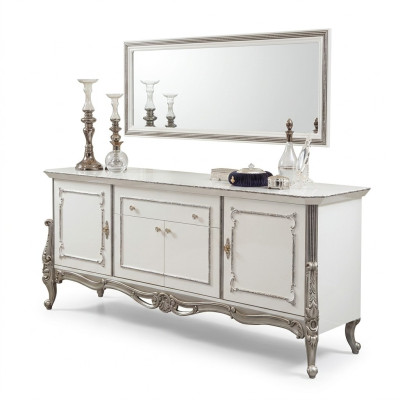 Mobile Bianco Argento Art Deco Consolle Comò Stile Italiano 2 Pezzi. Specchio