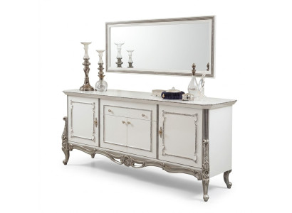 Mobile Bianco Argento Art Deco Consolle Comò Stile Italiano 2 Pezzi. Specchio