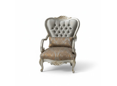 Sedia Chesterfield in argento stile francese, poltrona in legno ad una piazza.