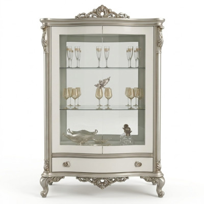 Vetrina classica in argento in stile francese, mobile credenza con vetrina.