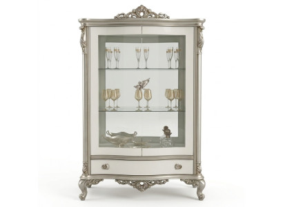 Vetrina classica in argento in stile francese, mobile credenza con vetrina.