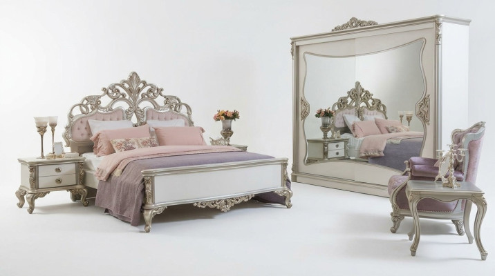 Set camera da letto Letto di lusso 2 comodini Armadio Poltrona 6 pezzi.